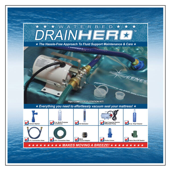 Waterbed Drain Hero 10 Piece Complete Flotation Kit