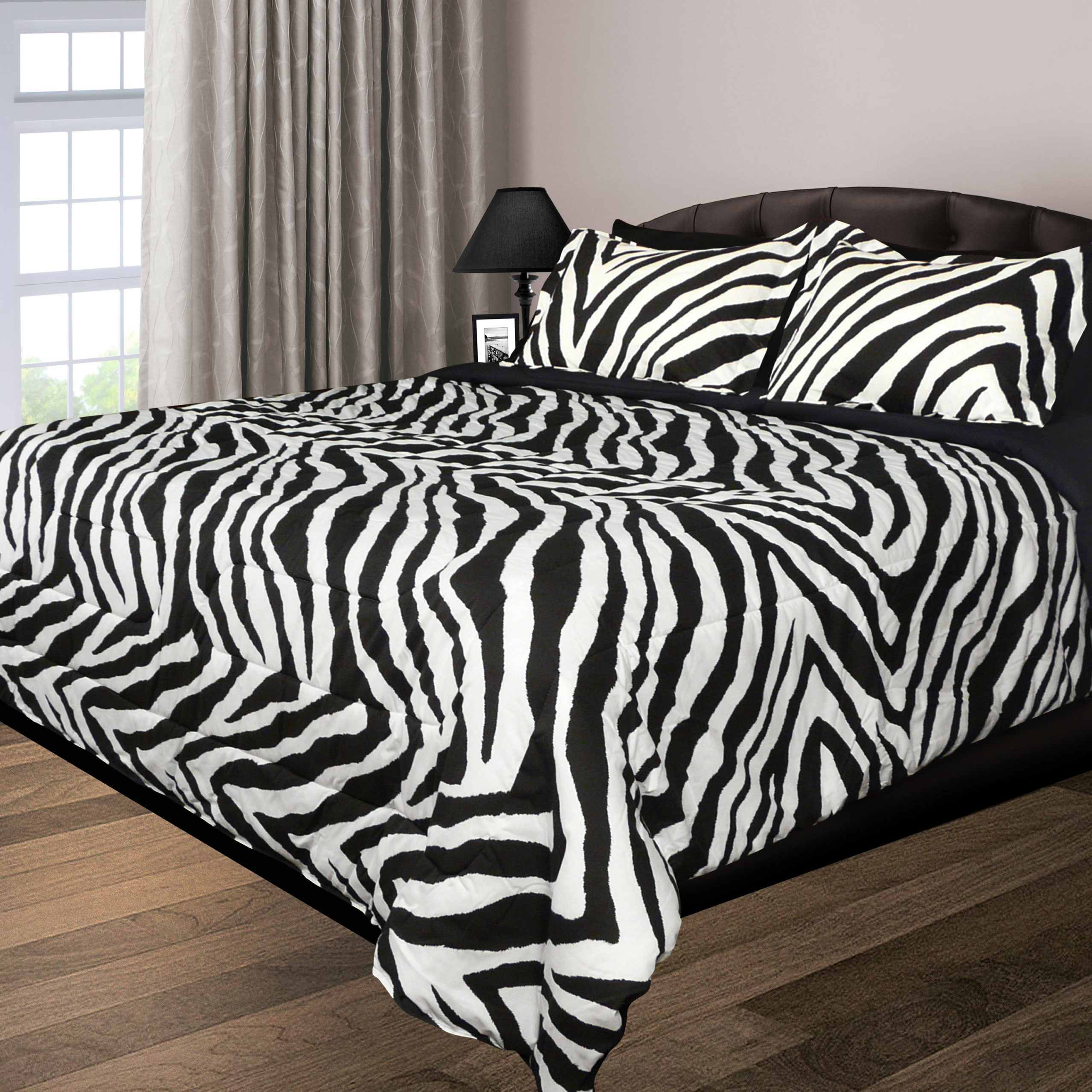 3 Piece Double Stuffed Comforter Set, Zebra Twin Bed In A Bag