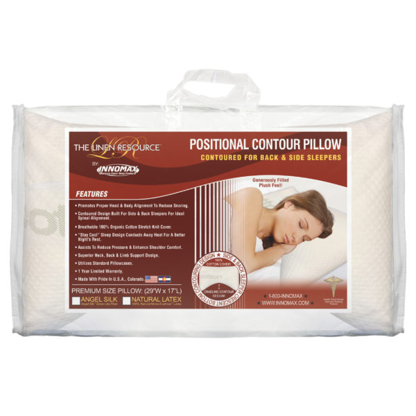 Positional Contour Pillow Image In Bag Available In Latex Or Angel Silk Down Like Fiber Fill
