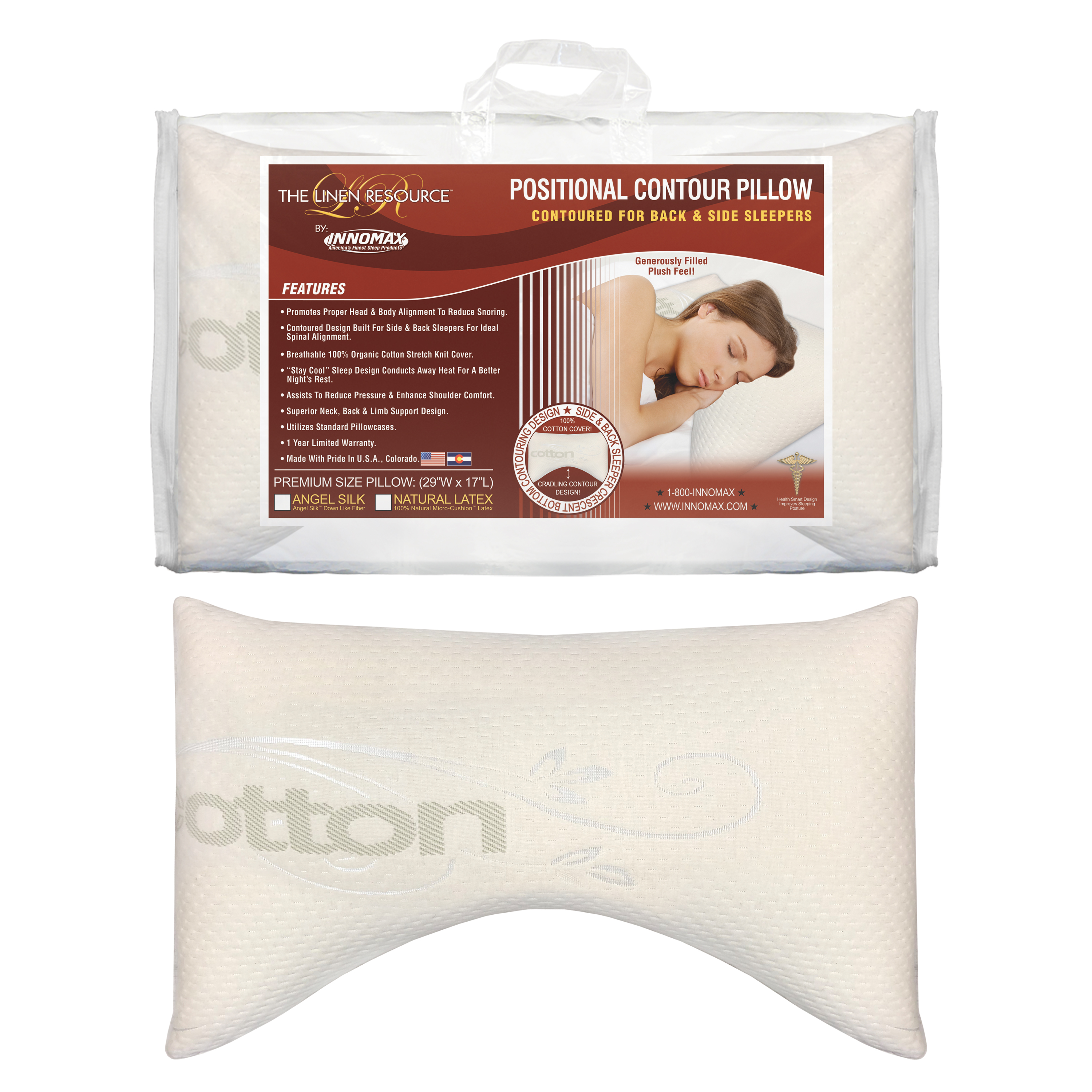 Positional Contour Pillow Angel Silk Down Like Fiber Contoured