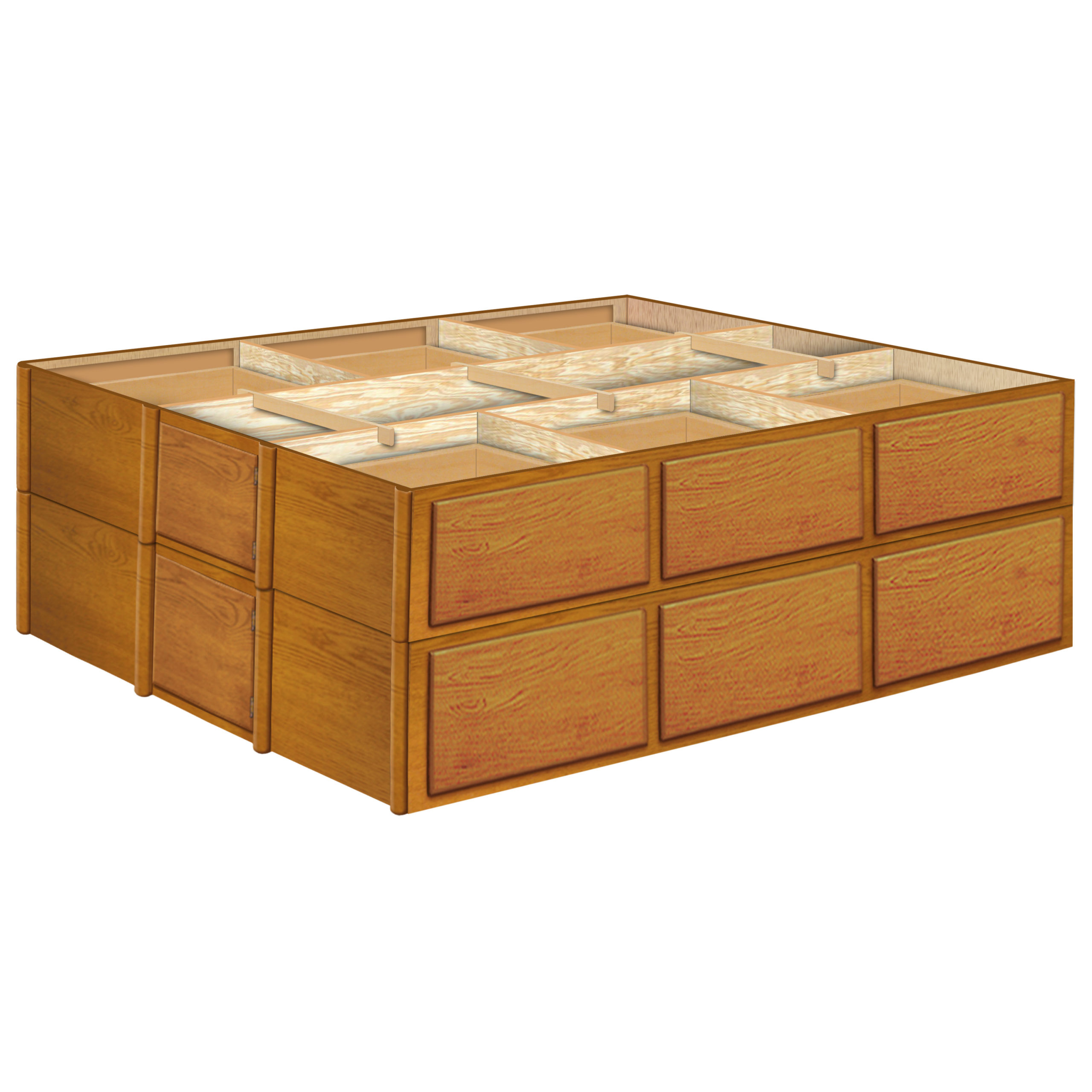 Oak 12 Drawer Double Stacked Pedestals, Oak King Size Bed With Drawers Underneath